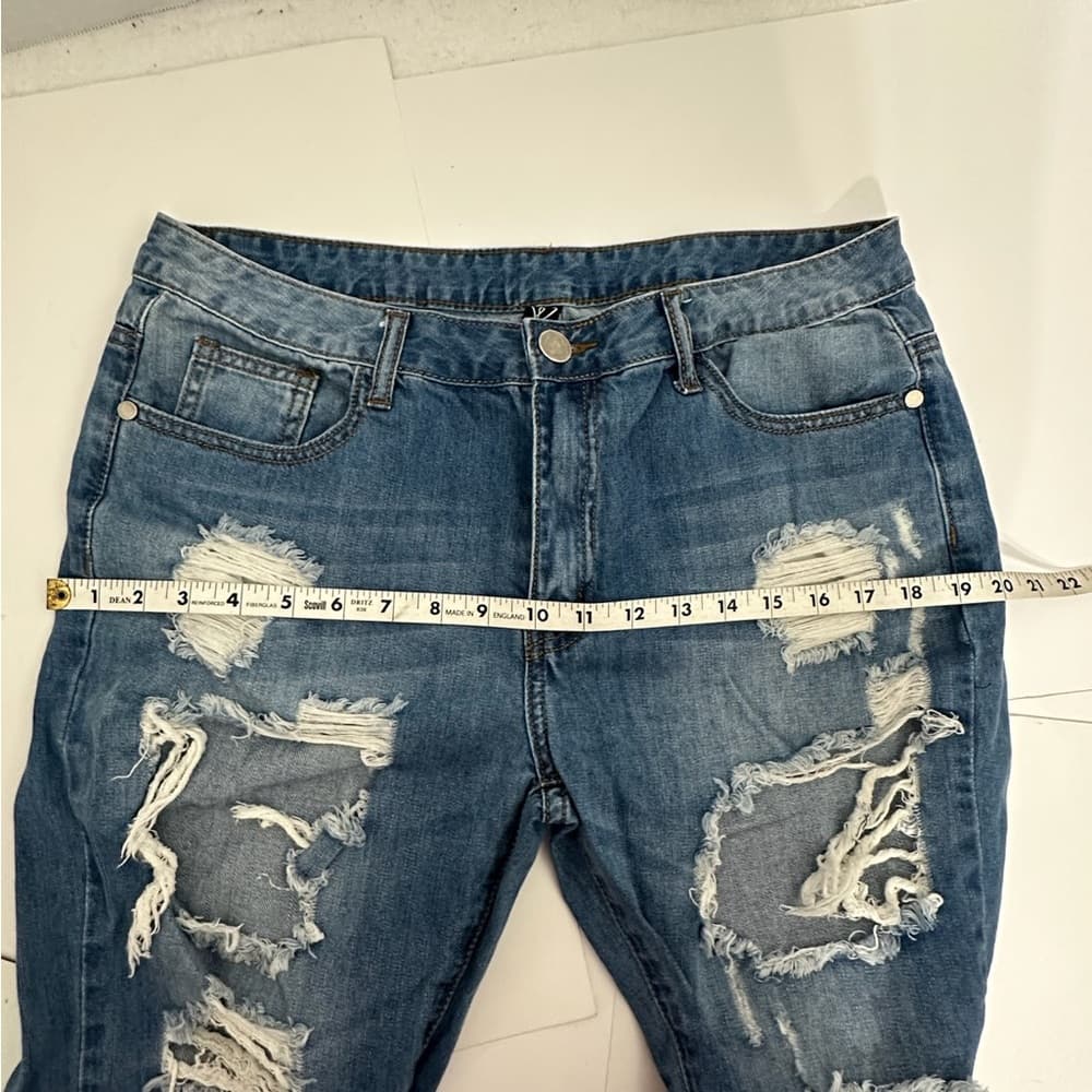 Windsor Distressed Crop Jeans Medium Wash Ripped Denim Size 32 / 13 Bikercore - Thumbnail 12