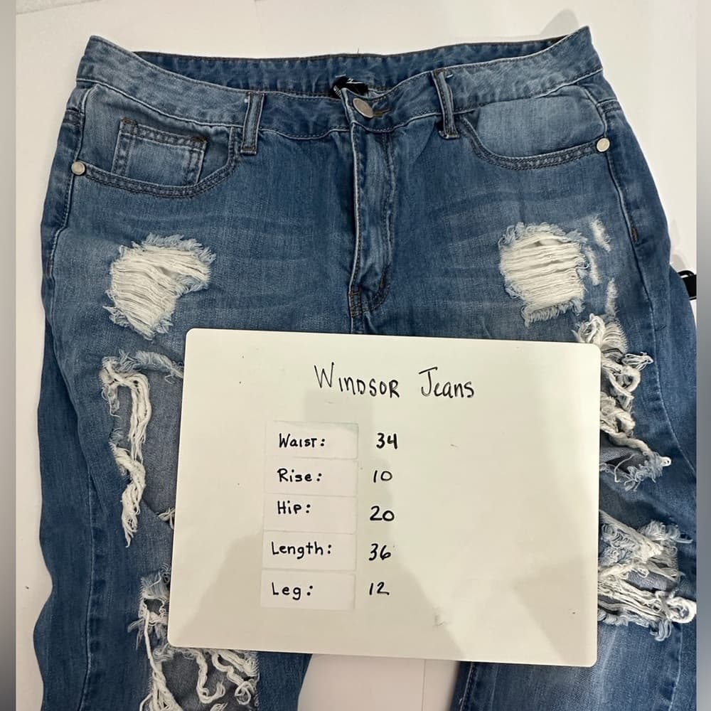 Windsor Distressed Crop Jeans Medium Wash Ripped Denim Size 32 / 13 Bikercore - Thumbnail 13