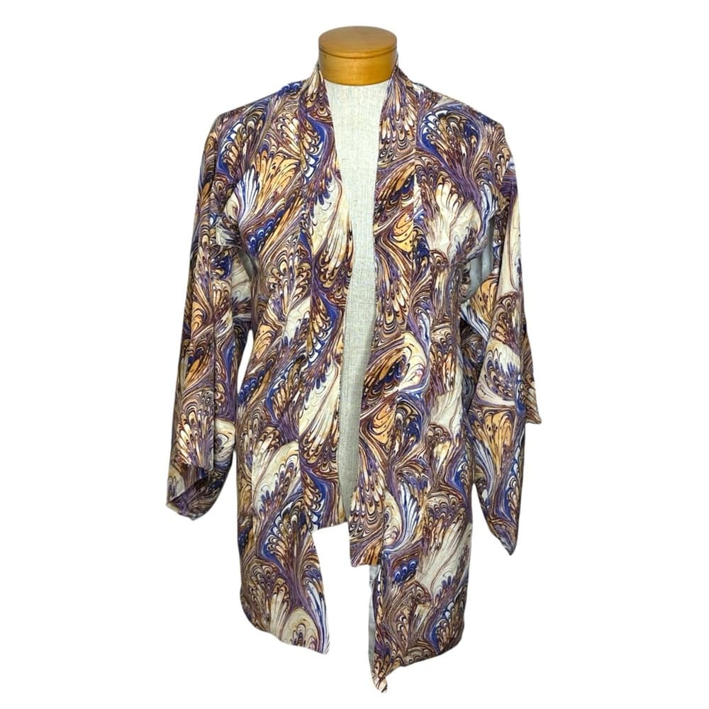 Winter Kate Kimono Jacket Made with Vintage Silk Swirl Boho Open Front Small - Thumbnail 11