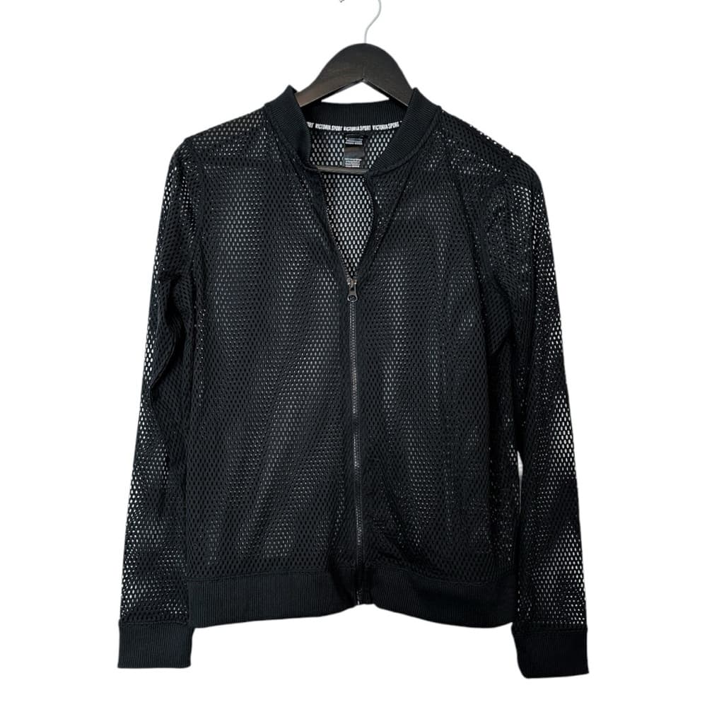 Victoria’s Secret Sport Y2K Black Mesh Bomber Jacket Size Small Workout Baddie - Thumbnail 11