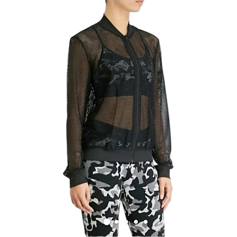 Victoria’s Secret Sport Y2K Black Mesh Bomber Jacket Size Small Workout Baddie - Thumbnail 2