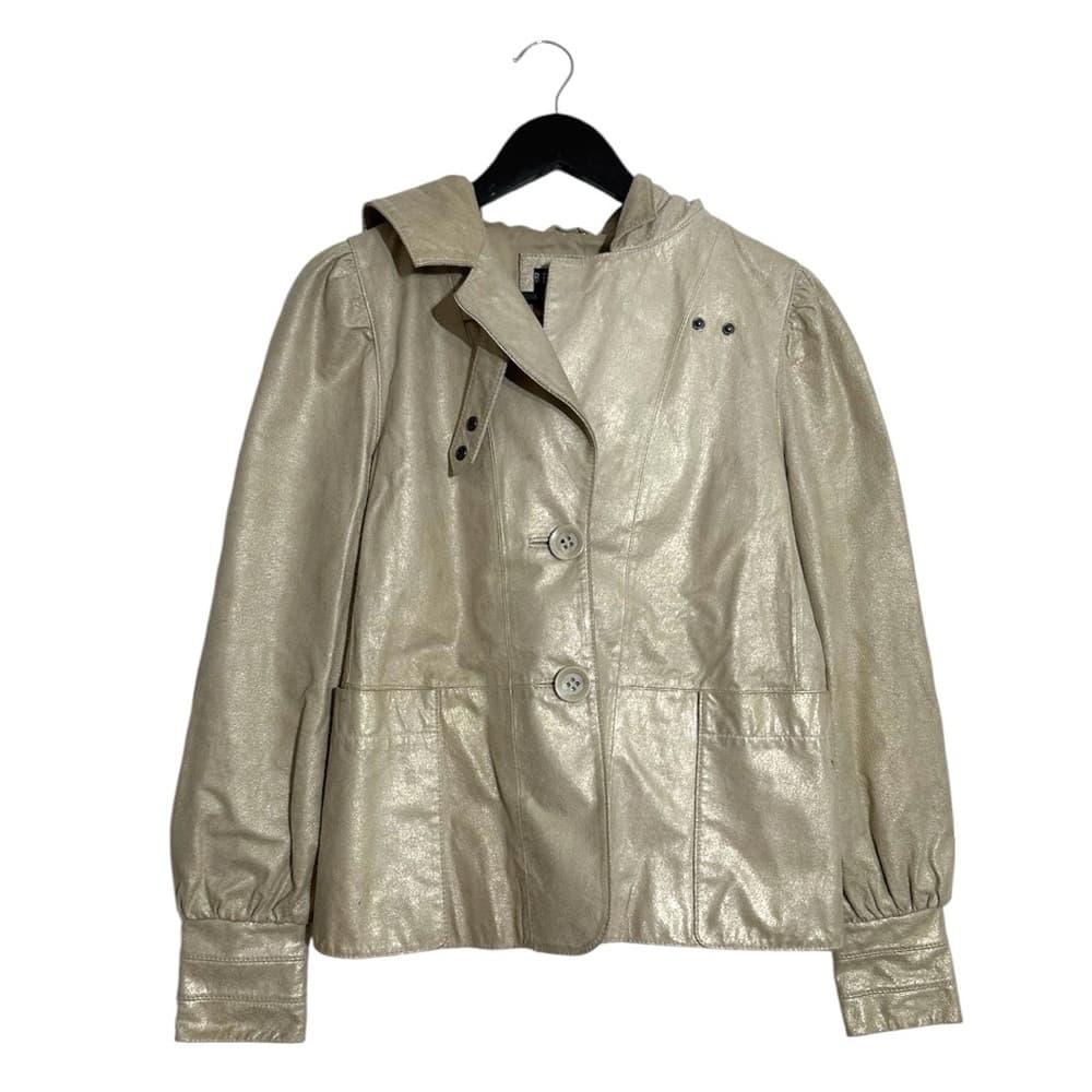 Bernardo Metallic Leather Hooded Jacket Button Front Vintage Size Small - Thumbnail 13