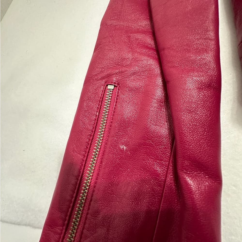 Id. Collection Pink Leather Moto Jacket Vintage Women Size 8 FLAWED - SEE NOTES - Thumbnail 3