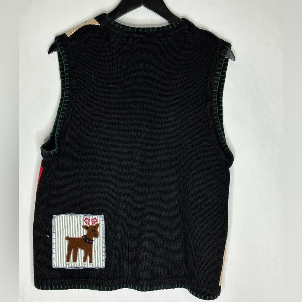 Victoria Jones Patchwork Christmas Ugly Vest Snowman Reindeer Holiday Large - Thumbnail 11