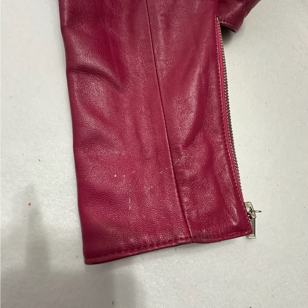 Id. Collection Pink Leather Moto Jacket Vintage Women Size 8 FLAWED - SEE NOTES - Thumbnail 8
