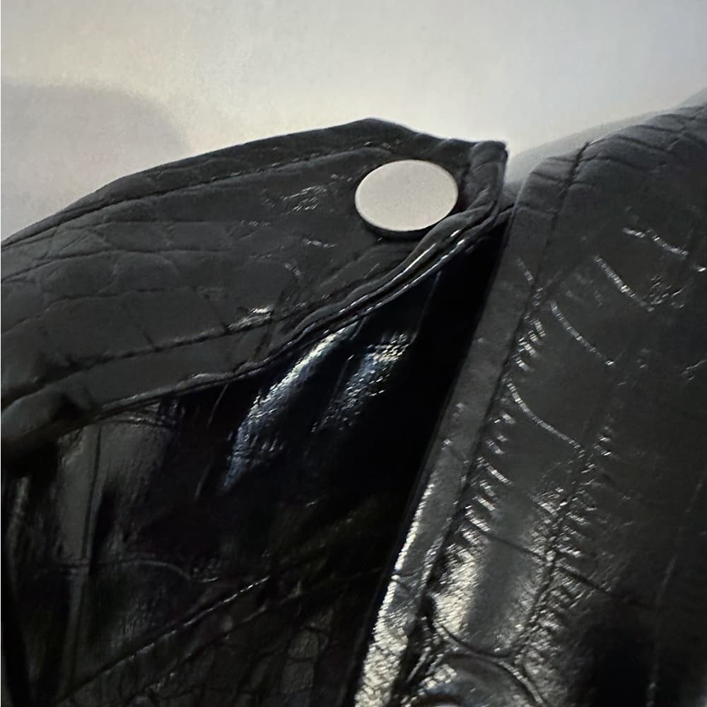 Topshop Black Faux Leather Shine Moto Jacket Croc Embossed Zip Biker US 4 Shiny - Thumbnail 3
