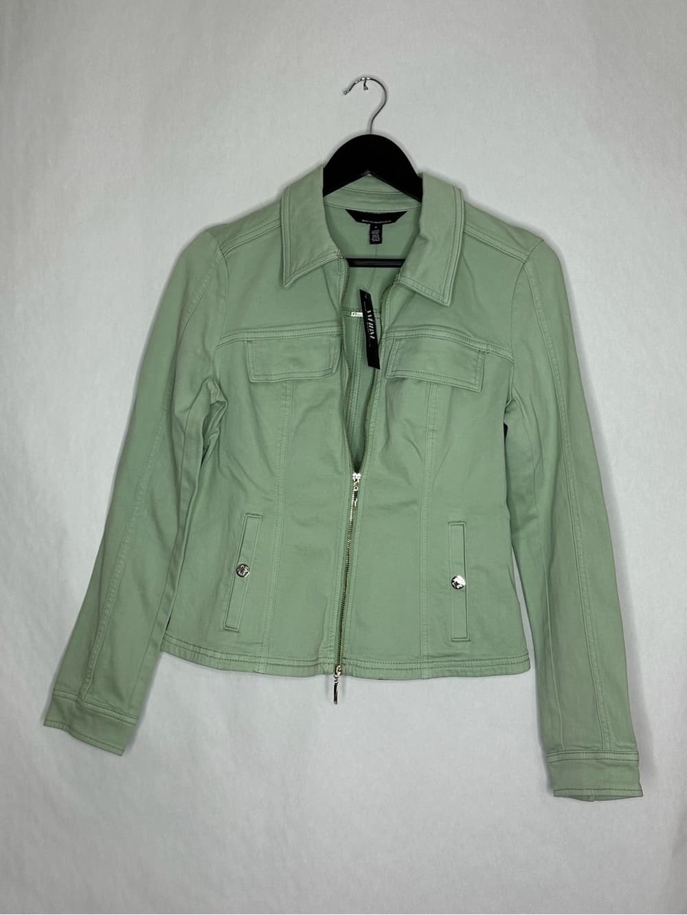 NWT White House Black Market Sage Mint Green Zip Front Jacket Small Minimalist - Thumbnail 5