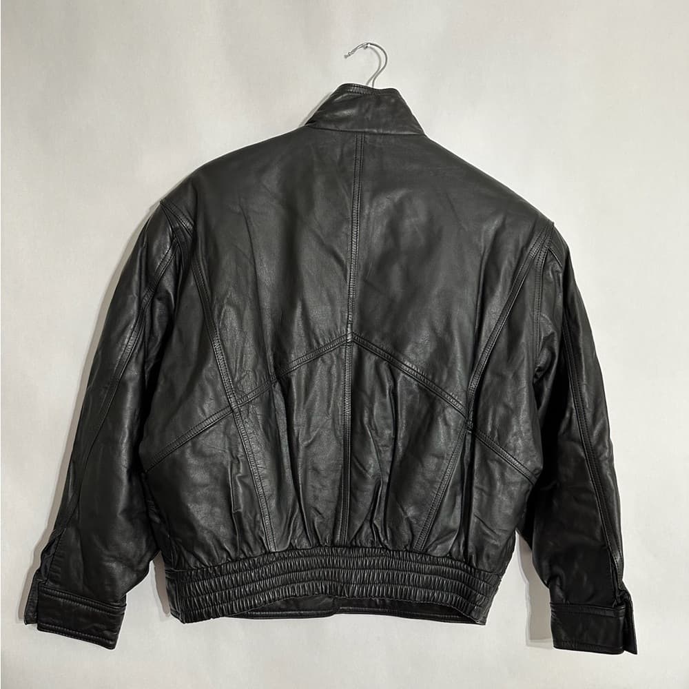 Leathers by Tibor Black Oversized 80s Leather Jacket Vintage Size Small - Thumbnail 5