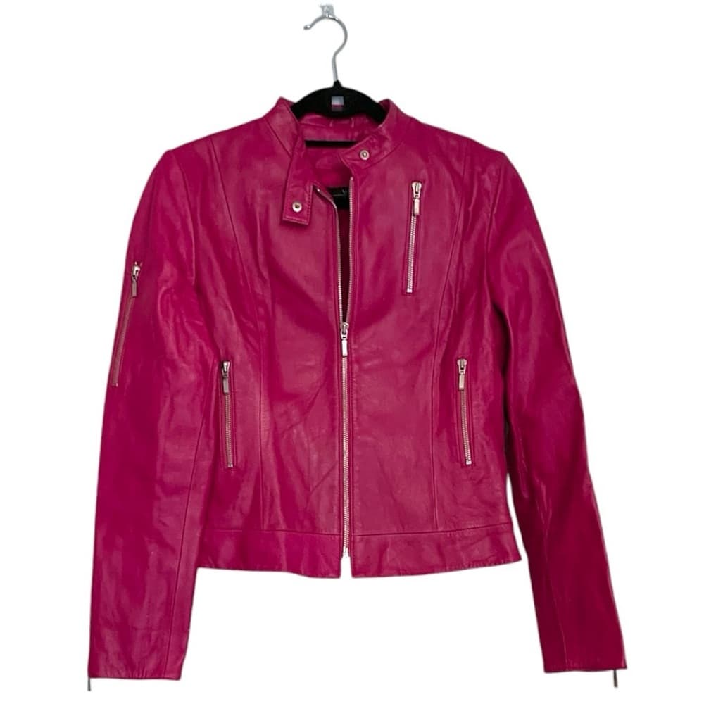 Id. Collection Pink Leather Moto Jacket Vintage Women Size 8 FLAWED - SEE NOTES - Thumbnail 13