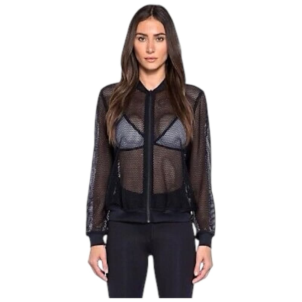 Victoria’s Secret Sport Y2K Black Mesh Bomber Jacket Size Small Workout Baddie - Thumbnail 3