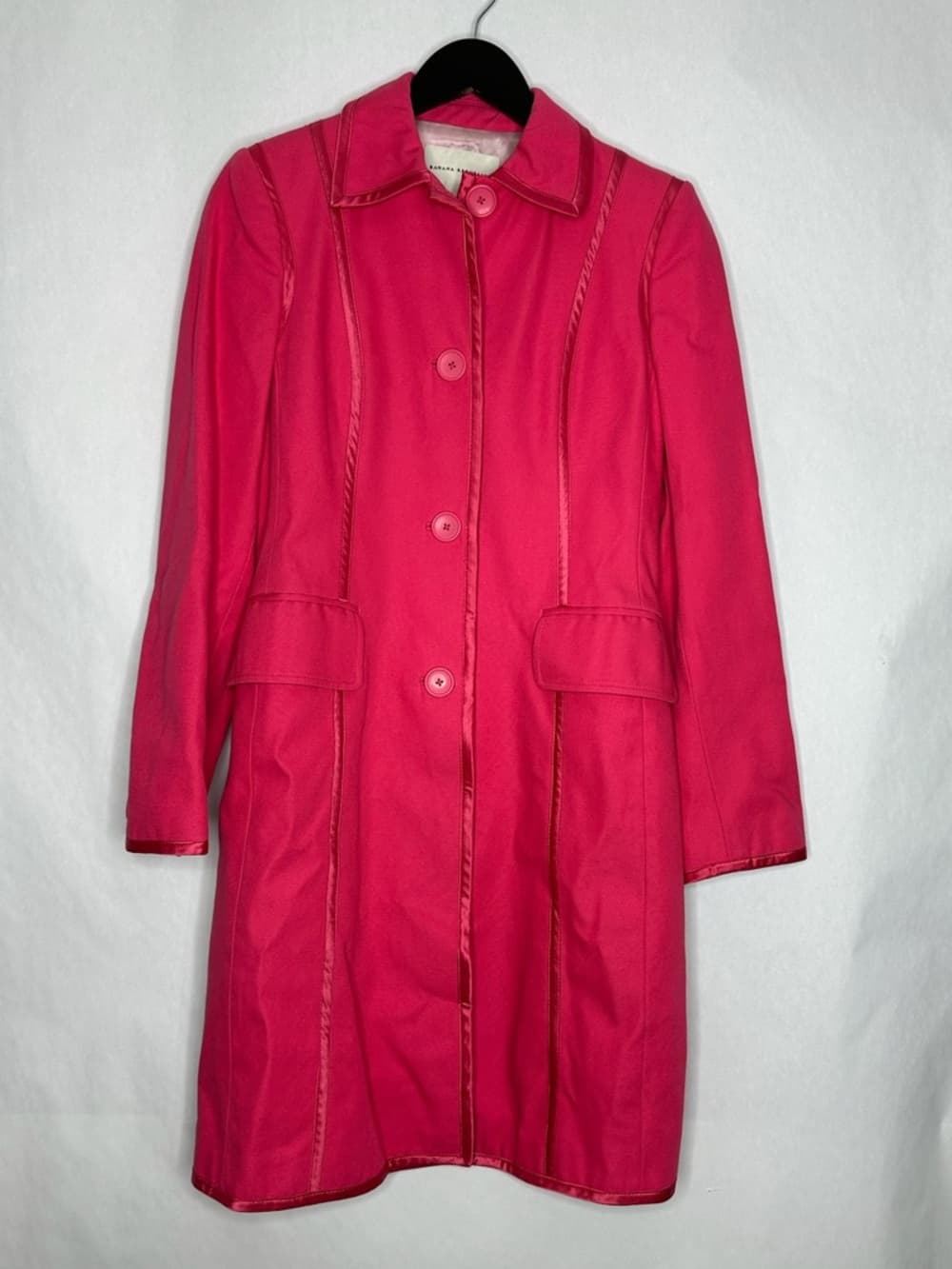 Banana Republic Pink Trench Coat Satin Trim Button Front Jacket Preppy Small - Thumbnail 6