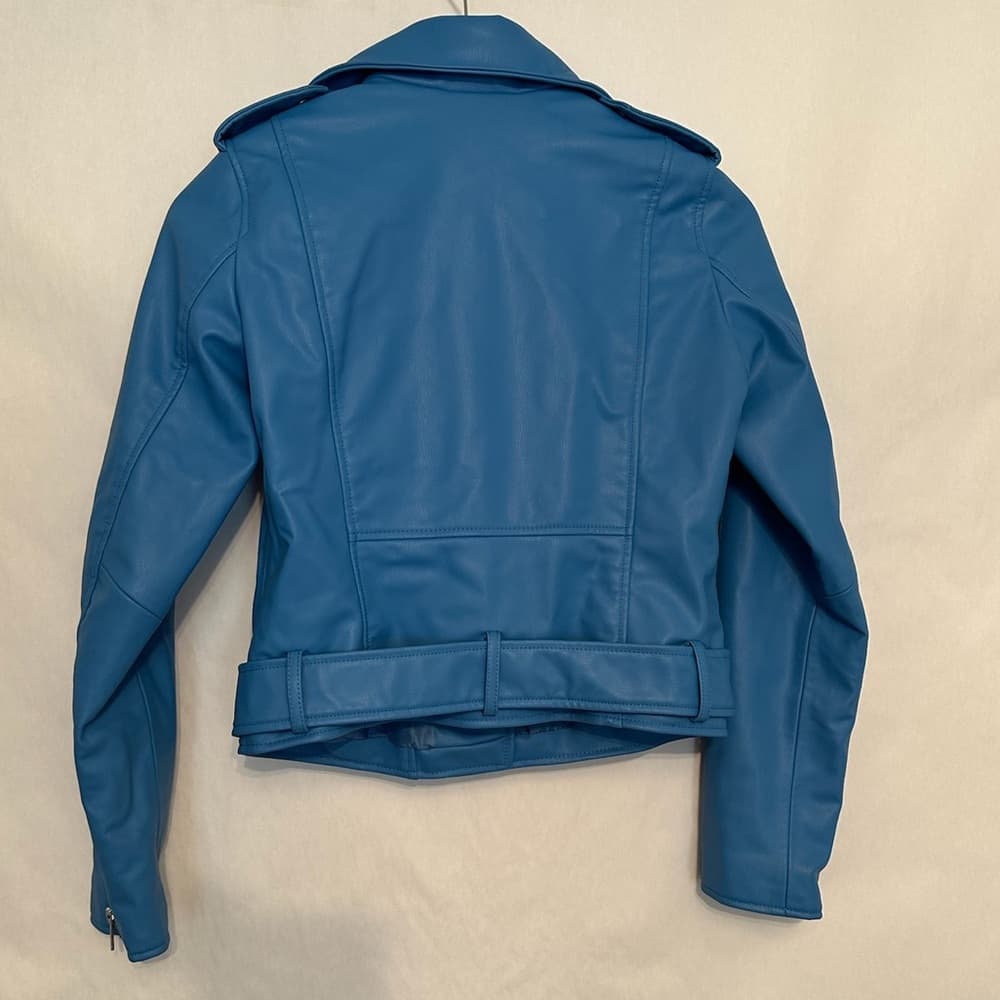 ZARA Faux Leather Blue Moto Jacket XS Biker Blogger Favorite TikTok Style - Thumbnail 7