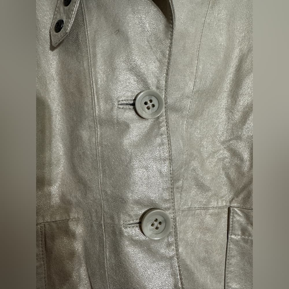 Bernardo Metallic Leather Hooded Jacket Button Front Vintage Size Small - Thumbnail 3