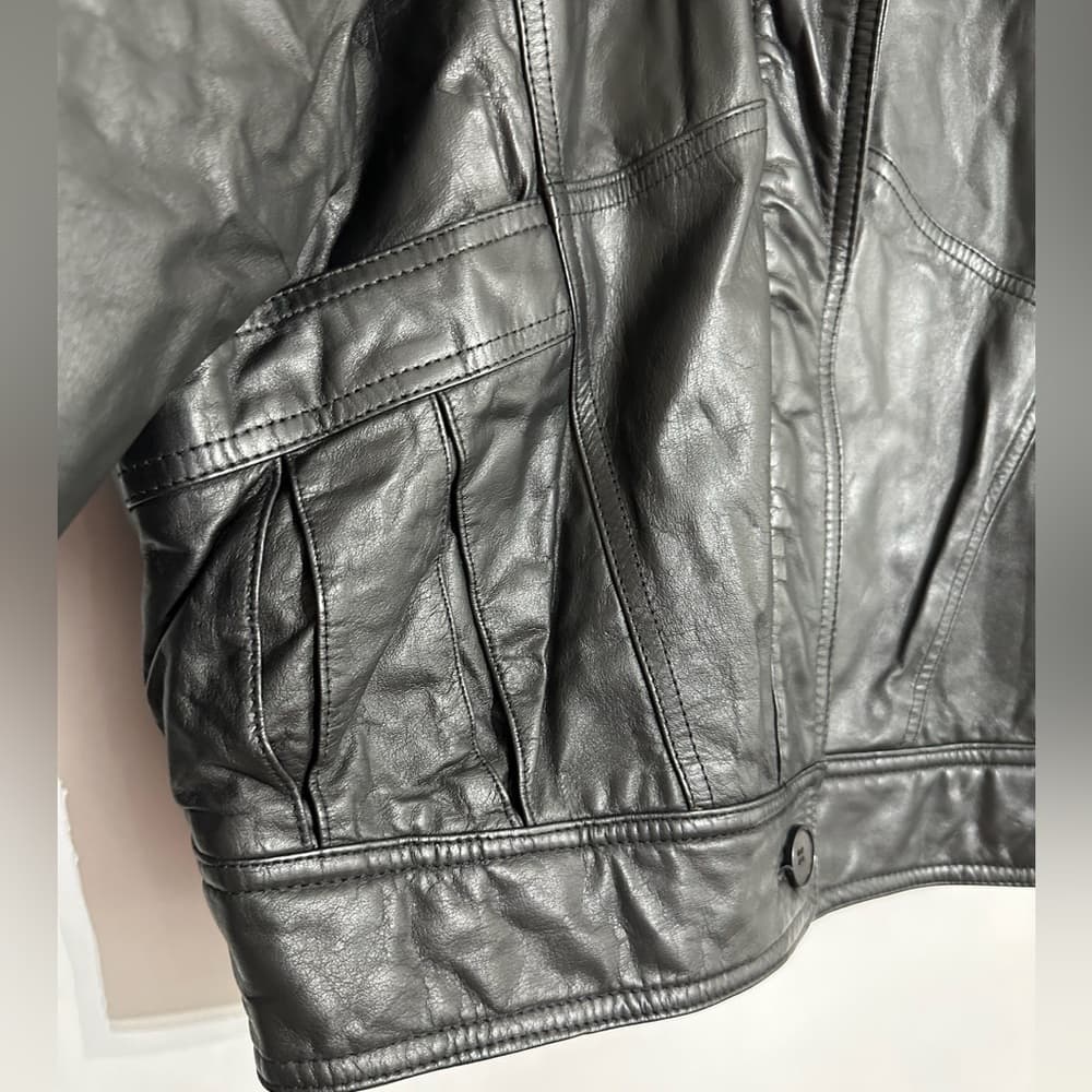 Leathers by Tibor Black Oversized 80s Leather Jacket Vintage Size Small - Thumbnail 4