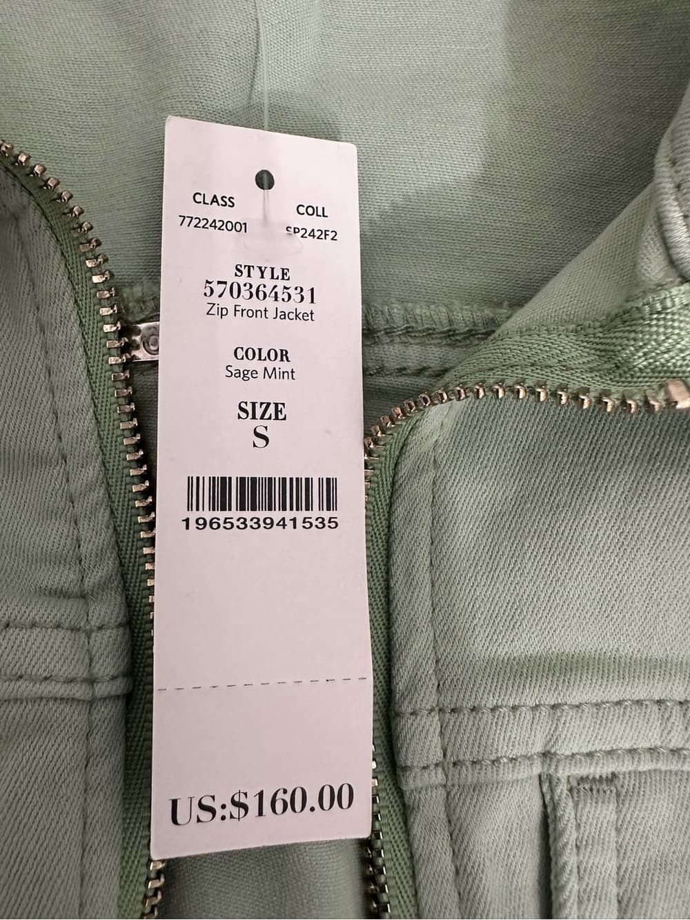 NWT White House Black Market Sage Mint Green Zip Front Jacket Small Minimalist - Thumbnail 10