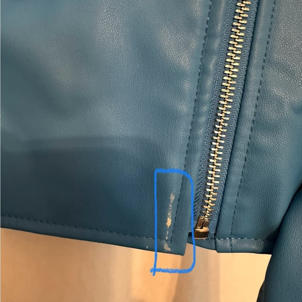 ZARA Faux Leather Blue Moto Jacket XS Biker Blogger Favorite TikTok Style - Thumbnail 4