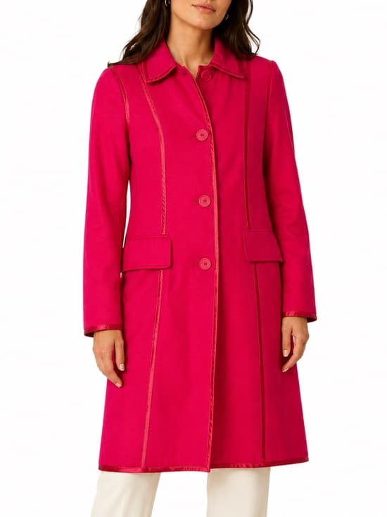 Banana Republic Pink Trench Coat Satin Trim Button Front Jacket Preppy Small - Thumbnail 15