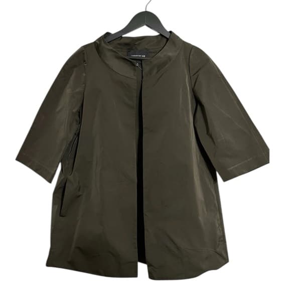 Lafayette 148 New York Olive Green A-Line 3/4 Sleeve Jacket Small Minimalist - Thumbnail 9