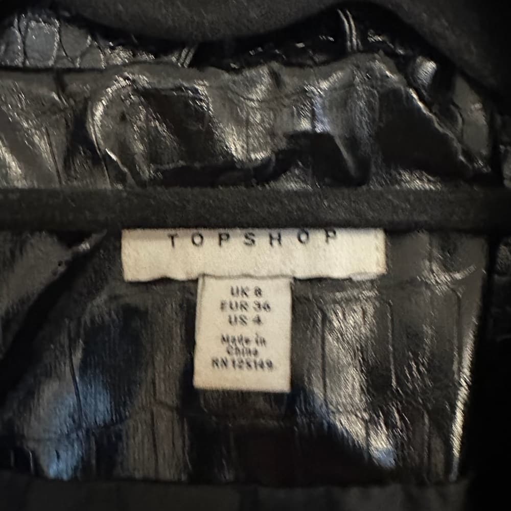 Topshop Black Faux Leather Shine Moto Jacket Croc Embossed Zip Biker US 4 Shiny - Thumbnail 7