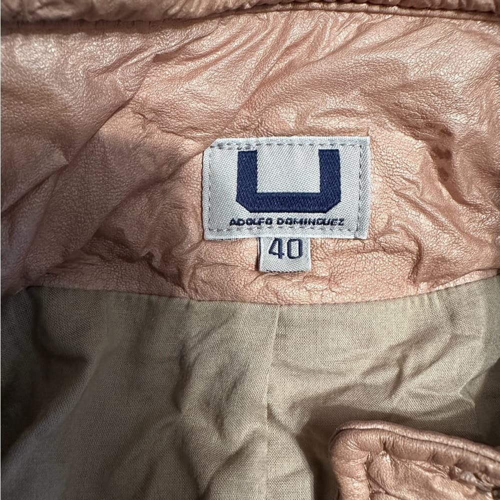 Adolfo Dominguez Crinkled Leather Jacket Moto in Cognac Tan Vintage EU40 / US 8 - Thumbnail 3