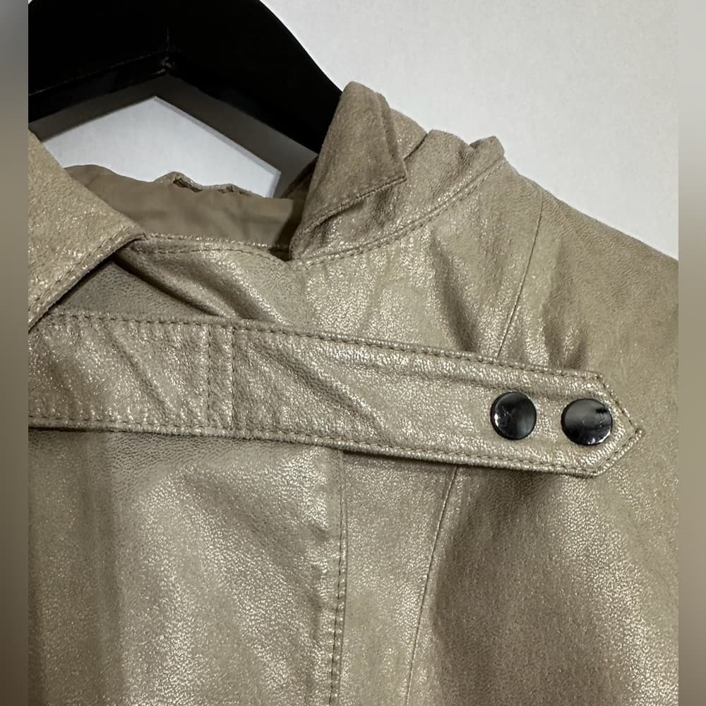 Bernardo Metallic Leather Hooded Jacket Button Front Vintage Size Small - Thumbnail 4