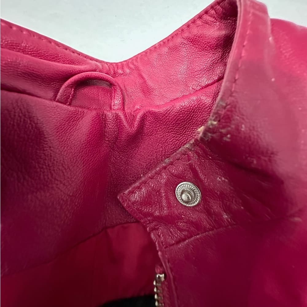 Id. Collection Pink Leather Moto Jacket Vintage Women Size 8 FLAWED - SEE NOTES - Thumbnail 5