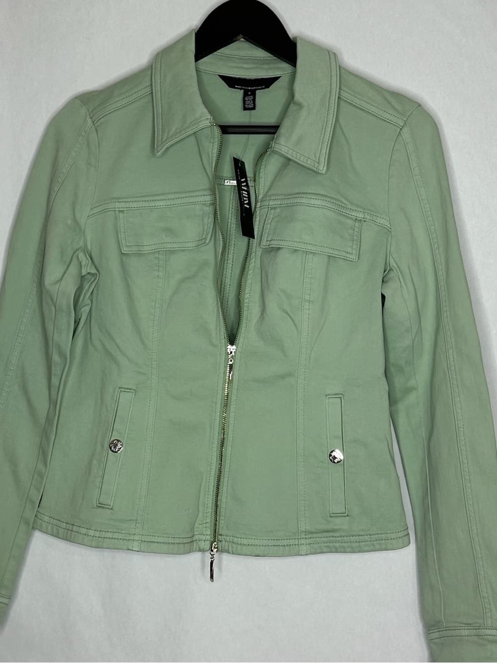 NWT White House Black Market Sage Mint Green Zip Front Jacket Small Minimalist