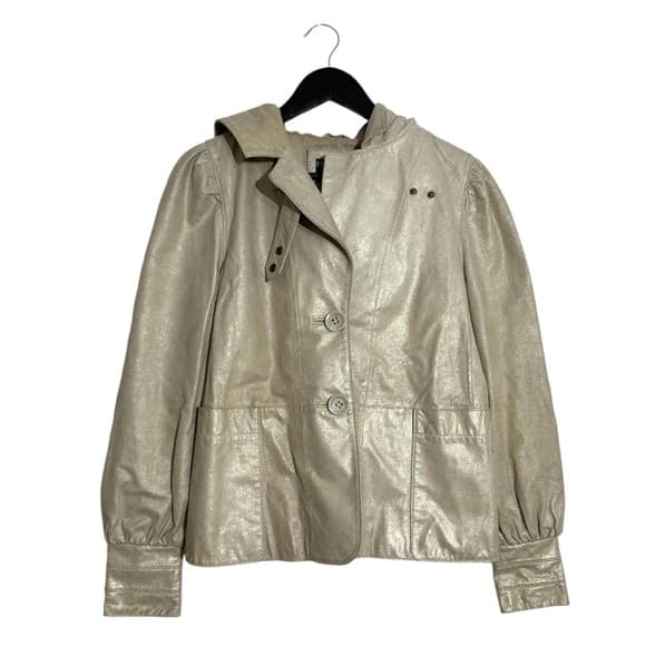Bernardo Metallic Leather Hooded Jacket Button Front Vintage Size Small - Thumbnail 14