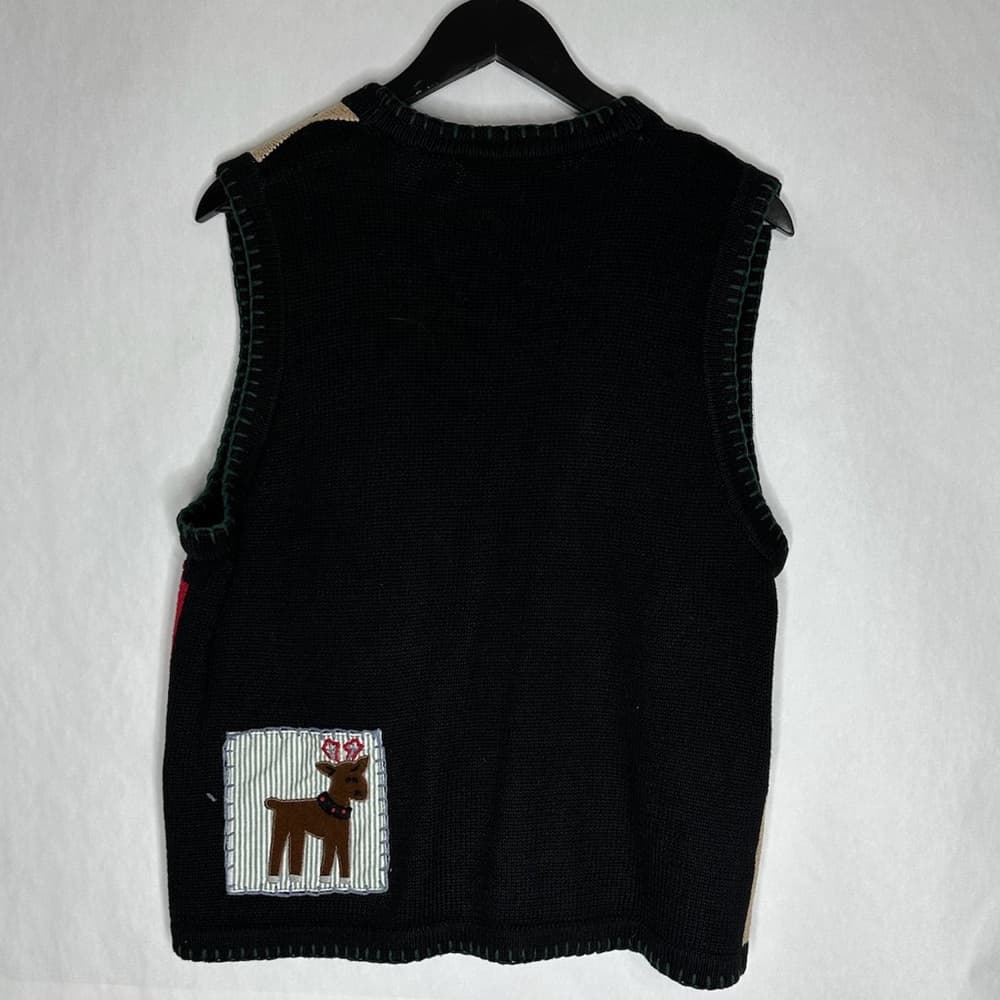Victoria Jones Patchwork Christmas Ugly Vest Snowman Reindeer Holiday Large - Thumbnail 10