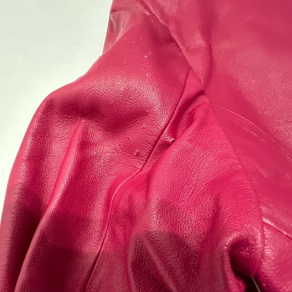 Id. Collection Pink Leather Moto Jacket Vintage Women Size 8 FLAWED - SEE NOTES - Thumbnail 6