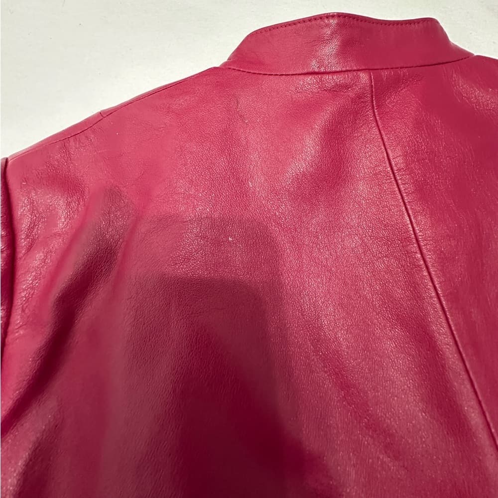 Id. Collection Pink Leather Moto Jacket Vintage Women Size 8 FLAWED - SEE NOTES - Thumbnail 7
