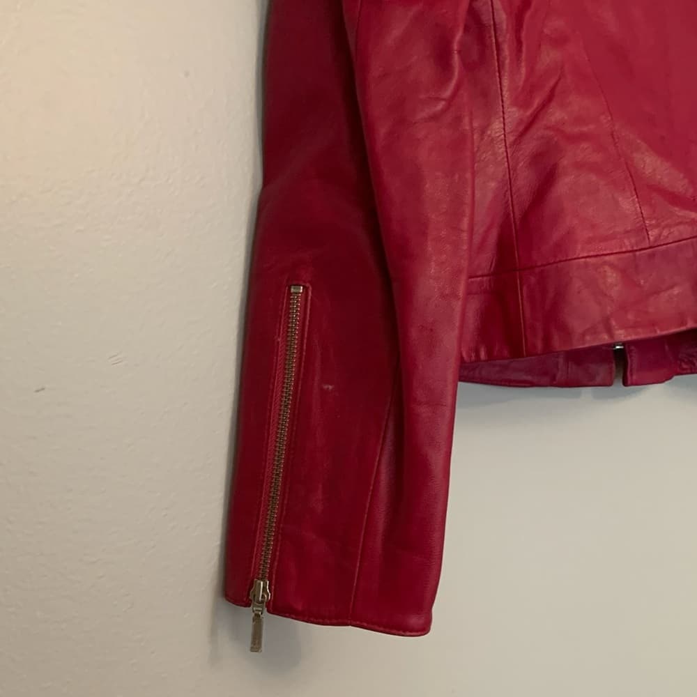 Id. Collection Pink Leather Moto Jacket Vintage Women Size 8 FLAWED - SEE NOTES - Thumbnail 11