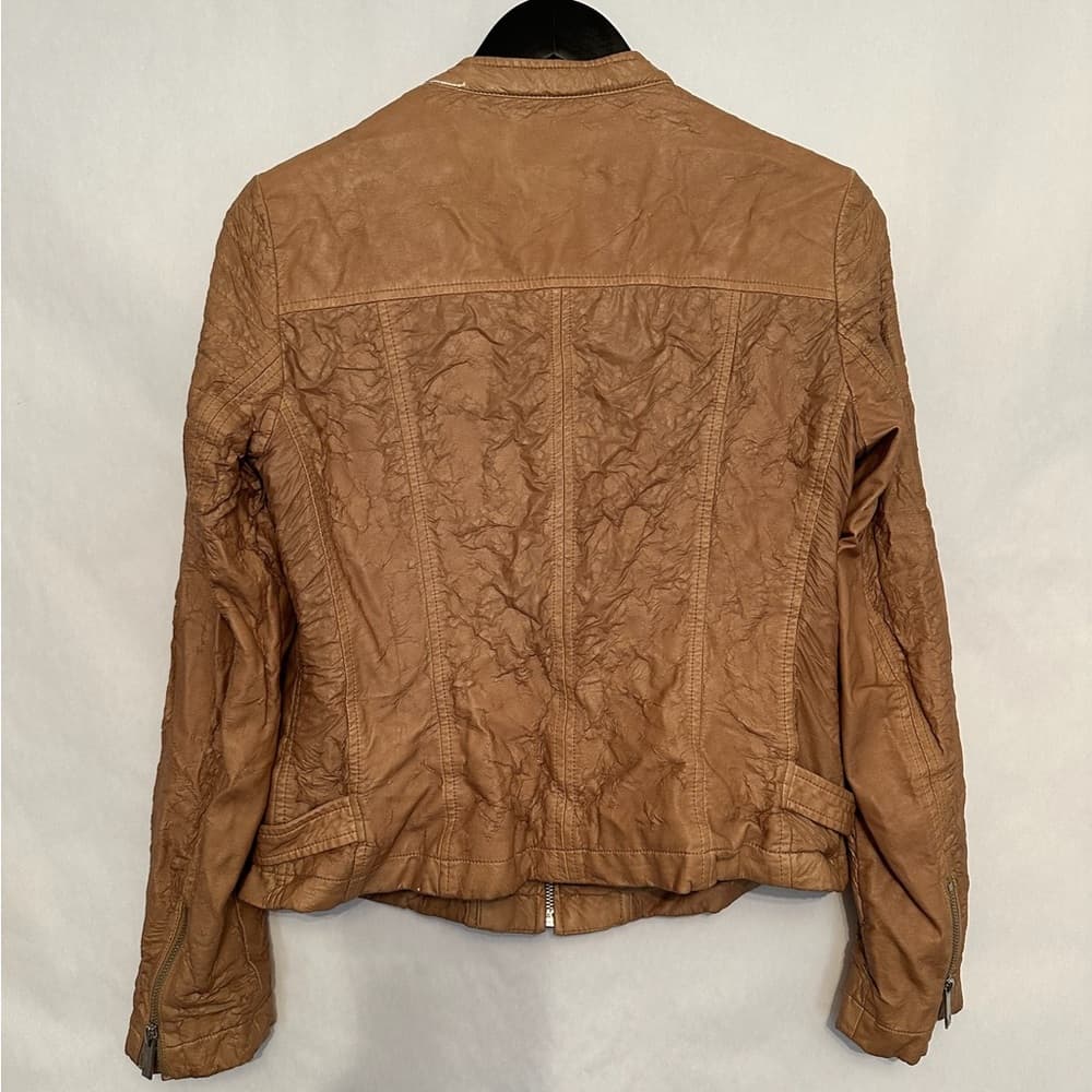 Adolfo Dominguez Crinkled Leather Jacket Moto in Cognac Tan Vintage EU40 / US 8 - Thumbnail 4