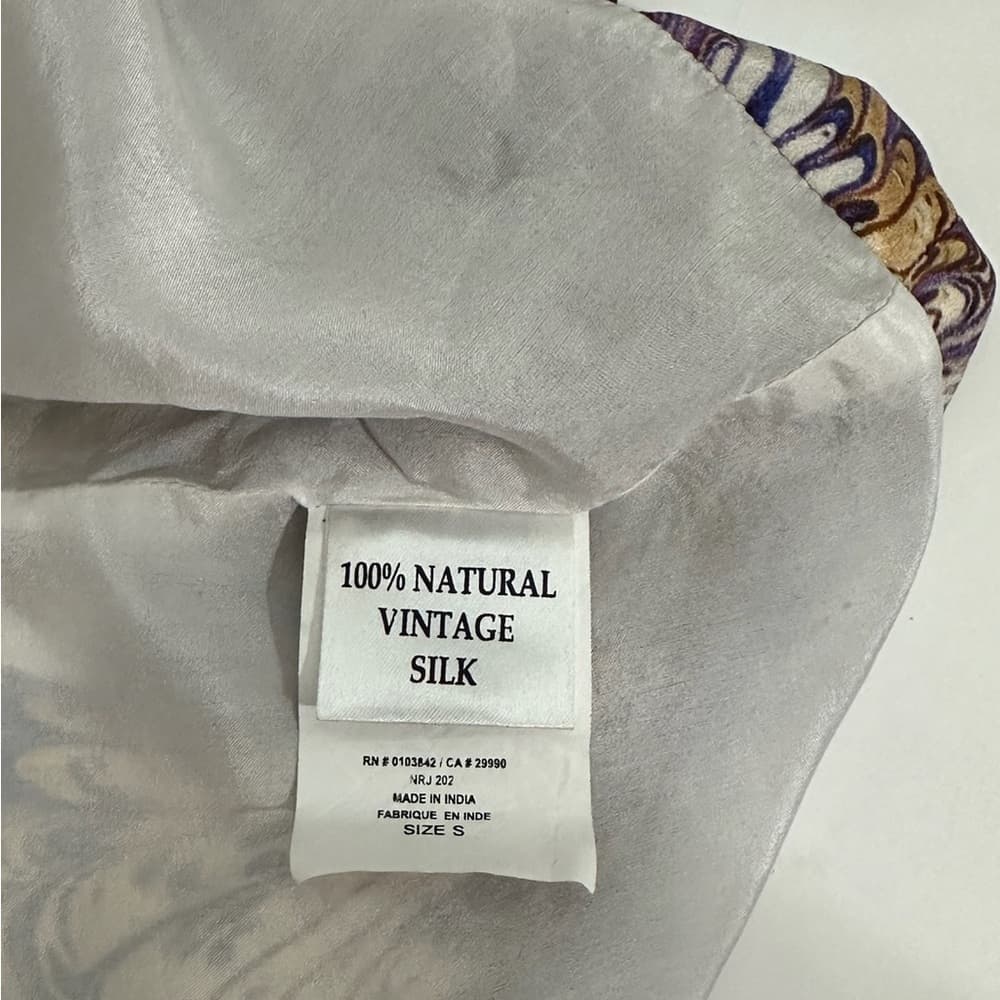 Winter Kate Kimono Jacket Made with Vintage Silk Swirl Boho Open Front Small - Thumbnail 7