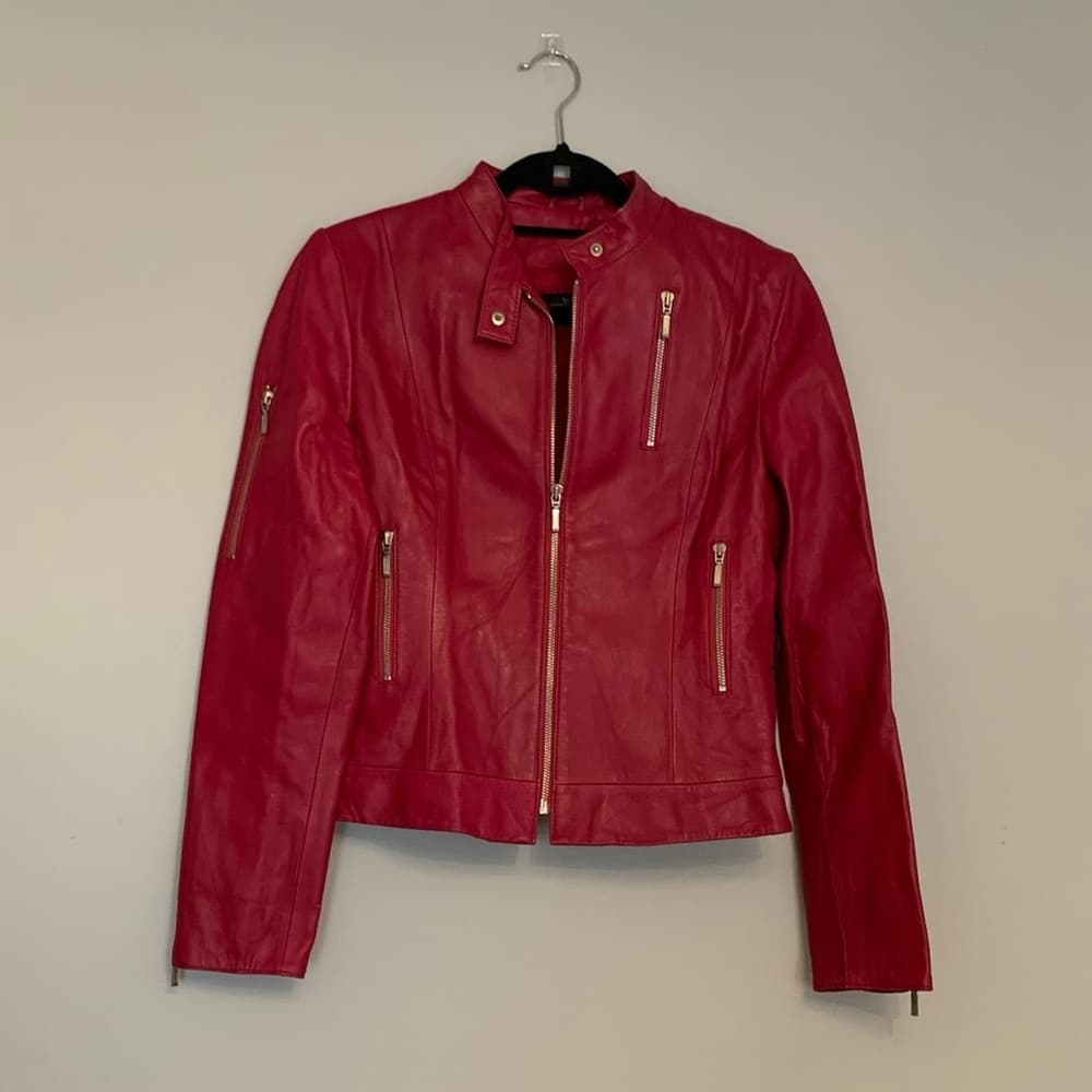 Id. Collection Pink Leather Moto Jacket Vintage Women Size 8 FLAWED - SEE NOTES - Thumbnail 9