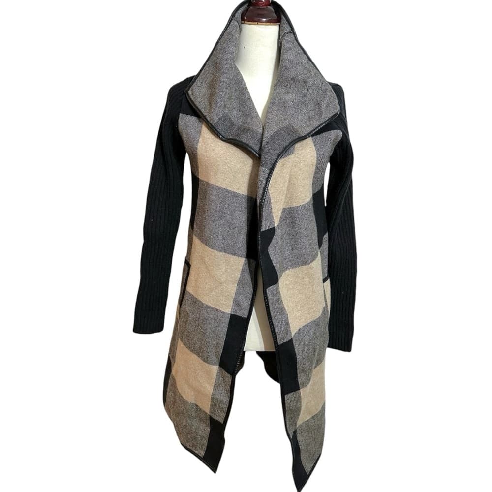 Love Token Buffalo Plaid Drape Open Front Cardigan-Style Jacket Size XS NO BELT - Thumbnail 8