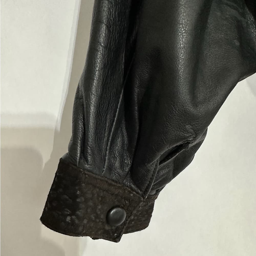 CHIA Black Leather Textured Jacket Blazer Beaded Trim Blazer Style Size Large - Thumbnail 7