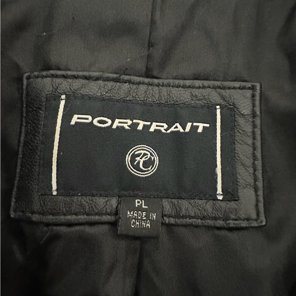 Portrait Black Genuine Leather Jacket Vintage Zip Front Size PL Petite Large - Thumbnail 6