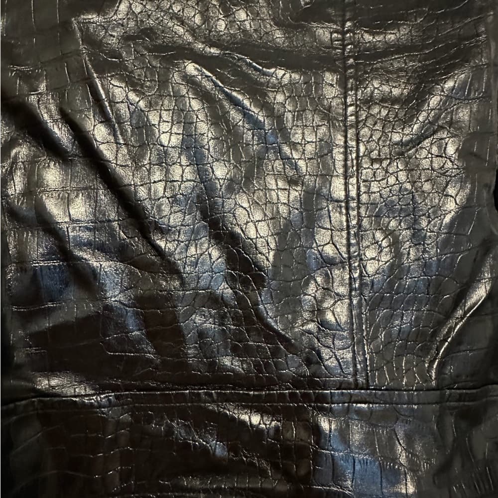 Topshop Black Faux Leather Shine Moto Jacket Croc Embossed Zip Biker US 4 Shiny - Thumbnail 10