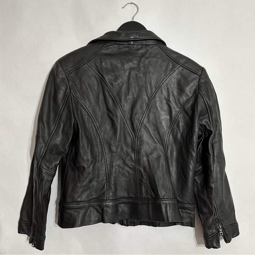 Portrait Black Genuine Leather Jacket Vintage Zip Front Size PL Petite Large - Thumbnail 3