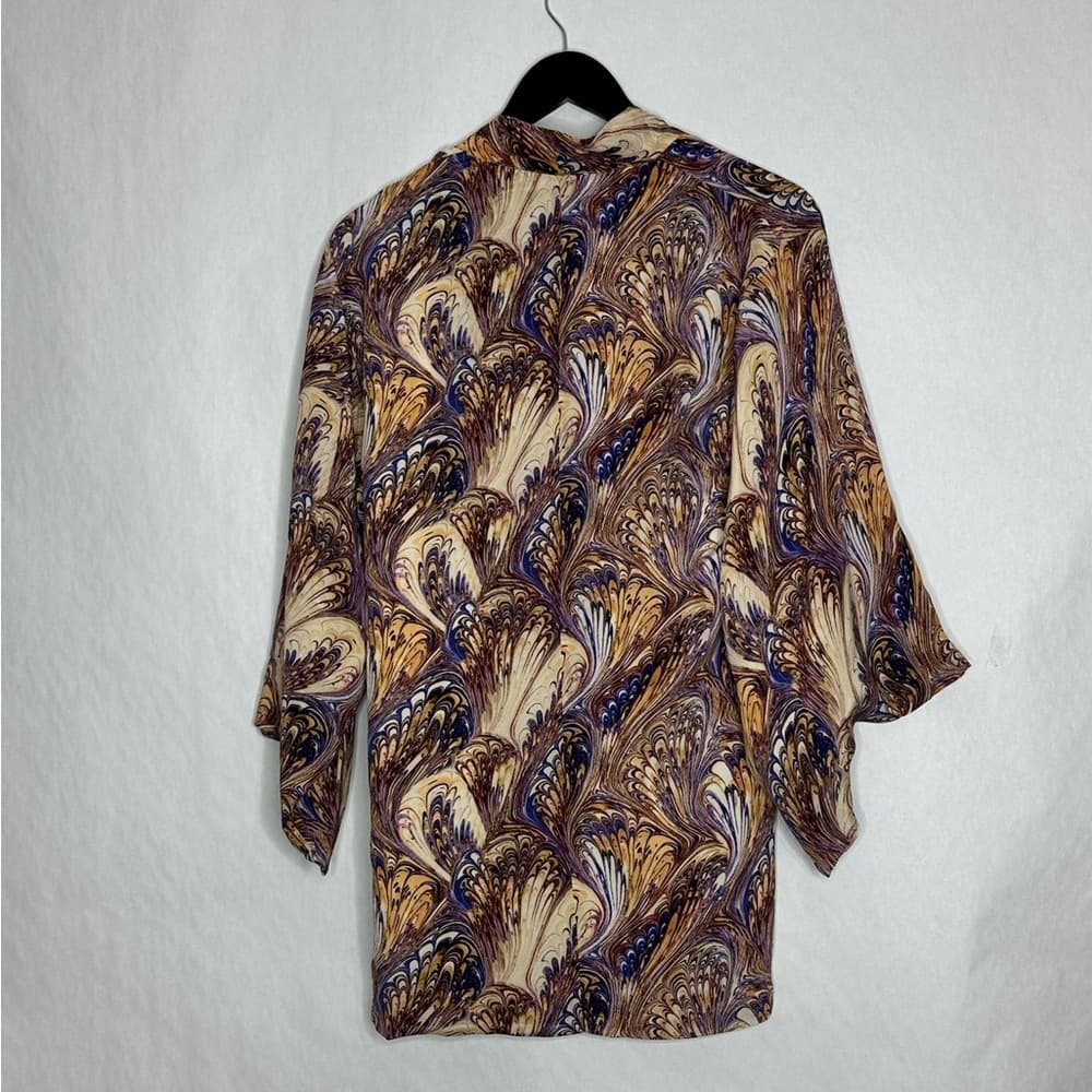 Winter Kate Kimono Jacket Made with Vintage Silk Swirl Boho Open Front Small - Thumbnail 9