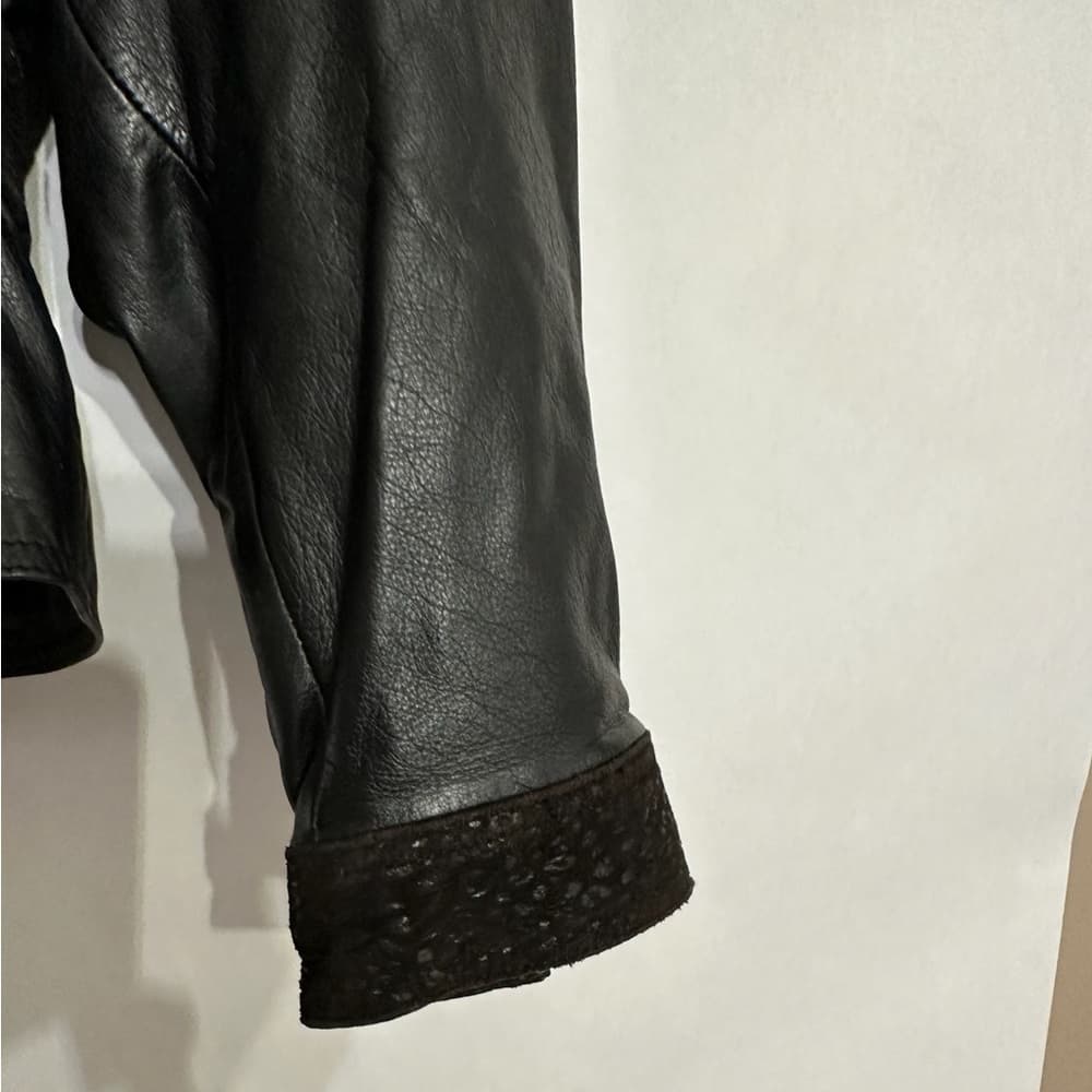 CHIA Black Leather Textured Jacket Blazer Beaded Trim Blazer Style Size Large - Thumbnail 3