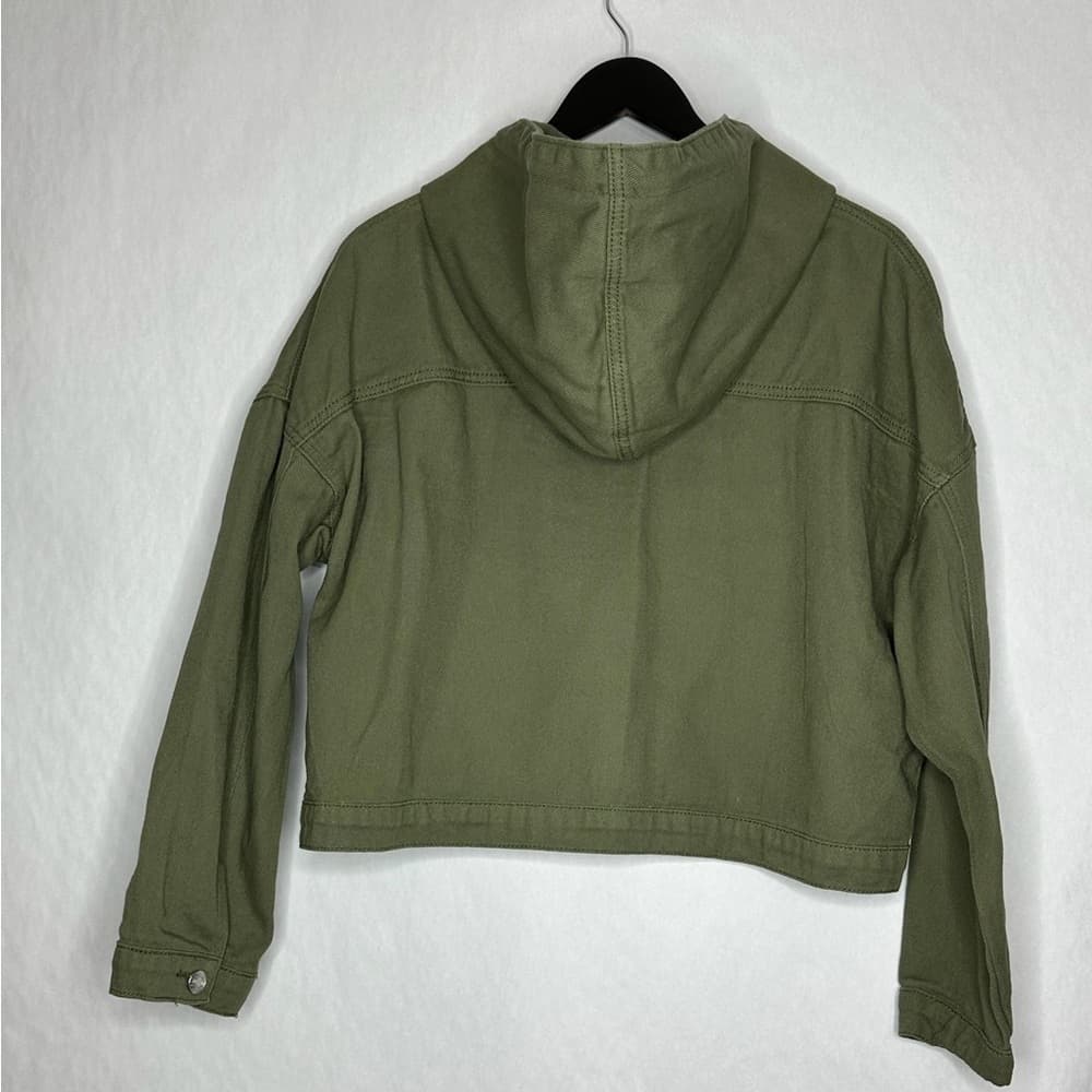 SHEIN Olive Green Cropped Denim Hoodie Jacket Utility Style Size Large Gorpcore - Thumbnail 3