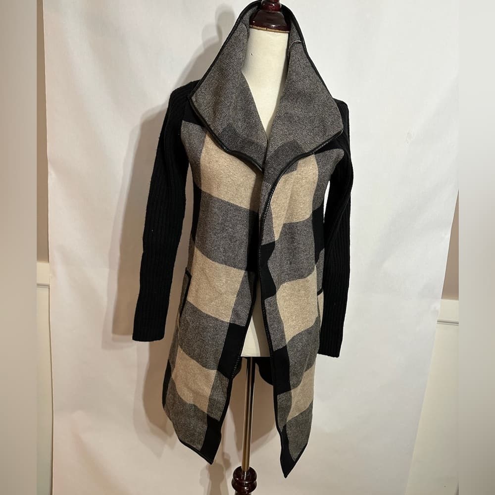 Love Token Buffalo Plaid Drape Open Front Cardigan-Style Jacket Size XS NO BELT