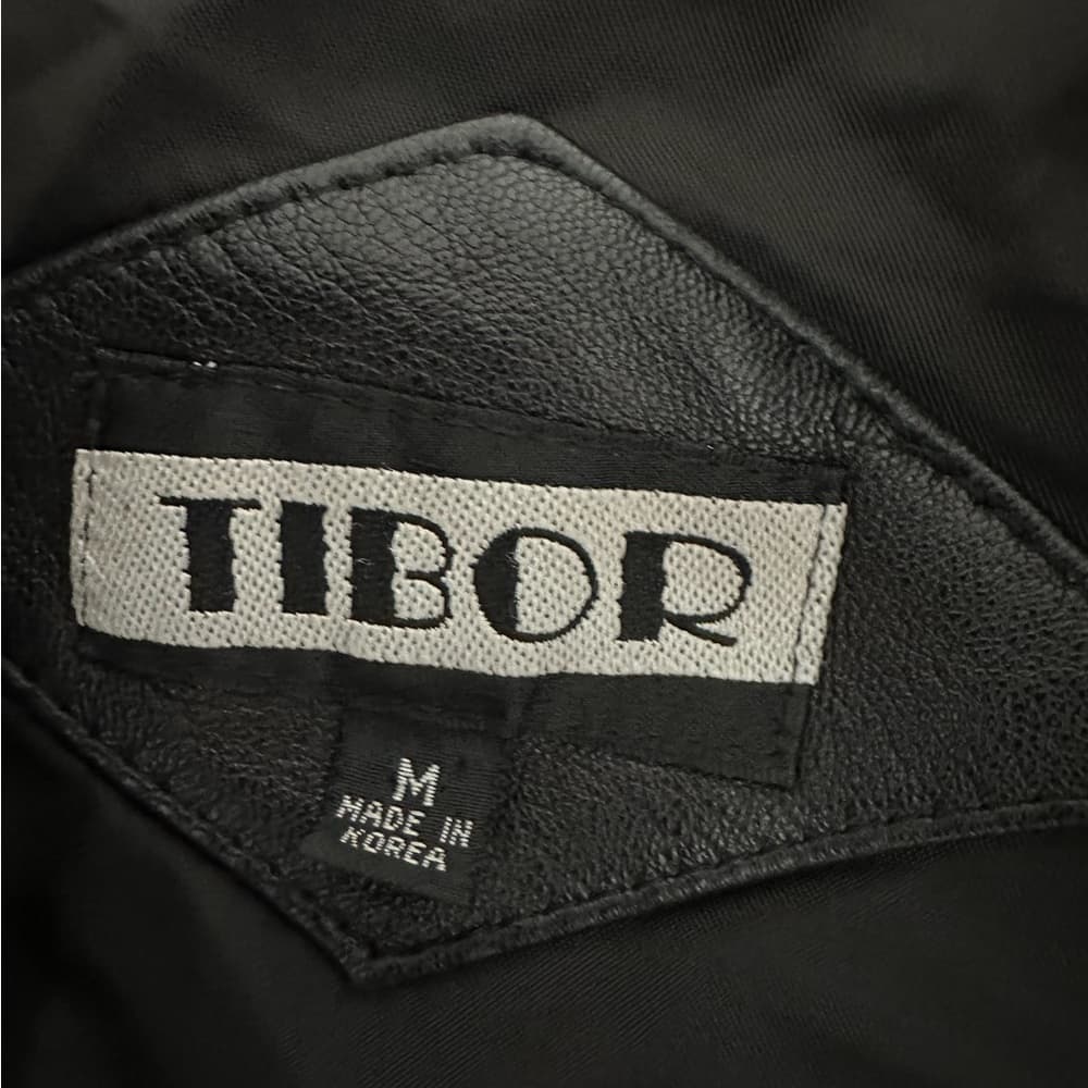 Tibor Black Longline Genuine Leather Coat Button Front Vintage Medium - Thumbnail 5