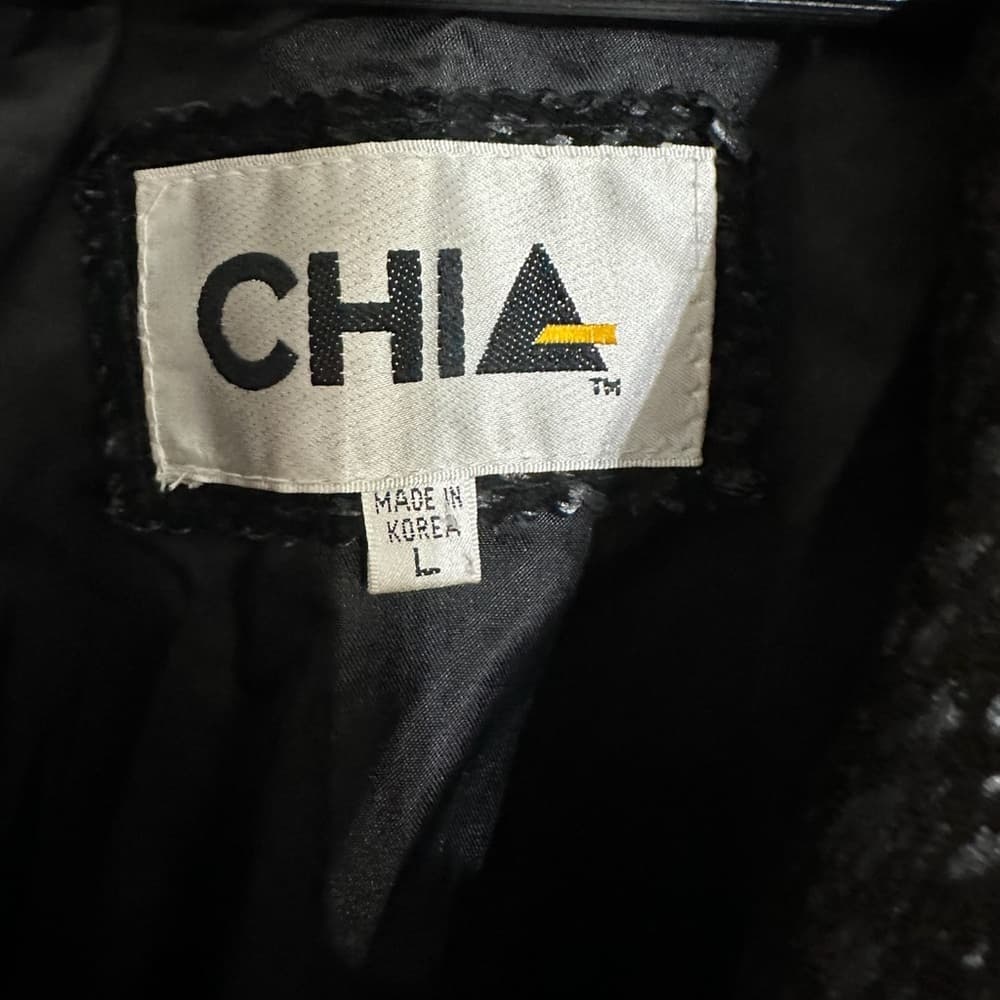 CHIA Black Leather Textured Jacket Blazer Beaded Trim Blazer Style Size Large - Thumbnail 5