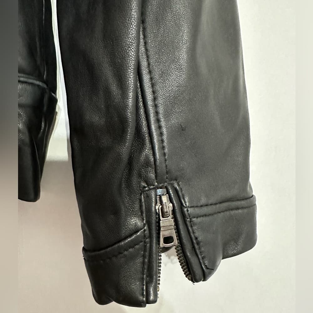 Portrait Black Genuine Leather Jacket Vintage Zip Front Size PL Petite Large - Thumbnail 4