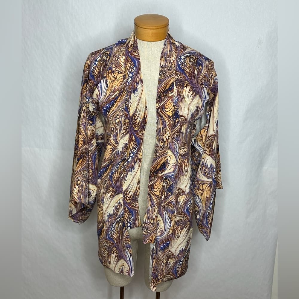 Winter Kate Kimono Jacket Made with Vintage Silk Swirl Boho Open Front Small - Thumbnail 5