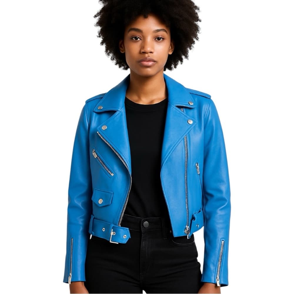 ZARA Faux Leather Blue Moto Jacket XS Biker Blogger Favorite TikTok Style - Thumbnail 10