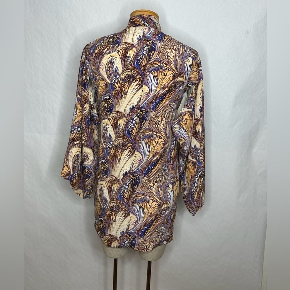 Winter Kate Kimono Jacket Made with Vintage Silk Swirl Boho Open Front Small - Thumbnail 3